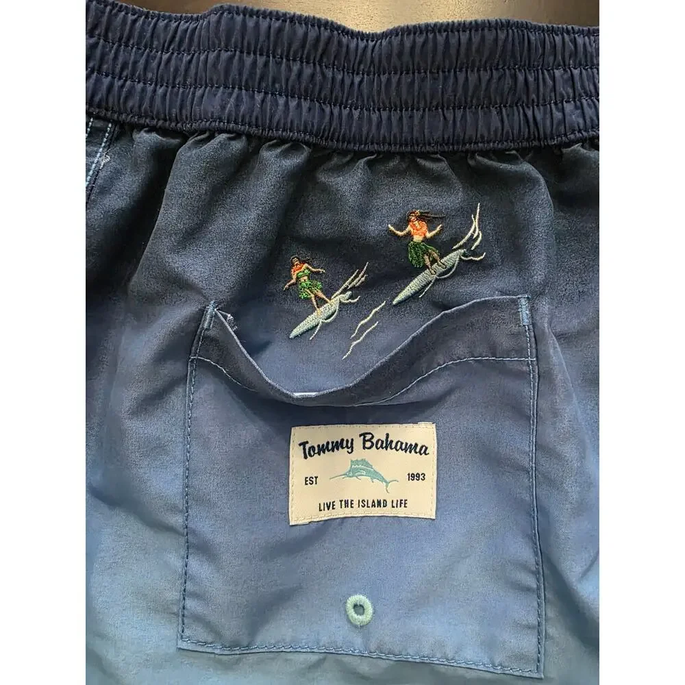 Tommy Bahama Surfer Hula Girls Swim Trunks Blue Ombre Size Medium